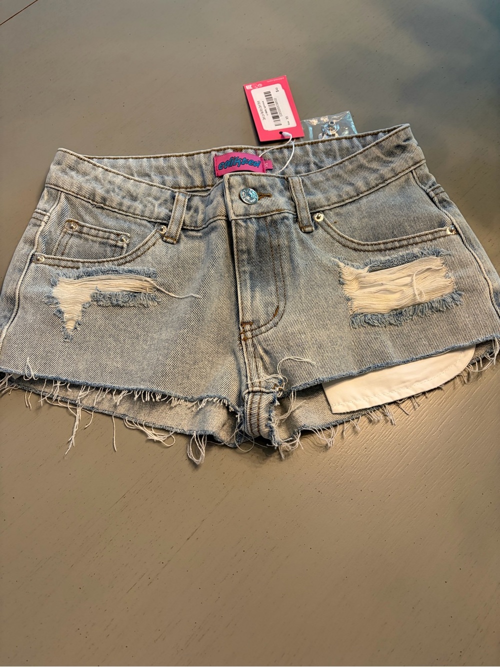 Edikted Light Blue Distressed Denim Jean Shorts